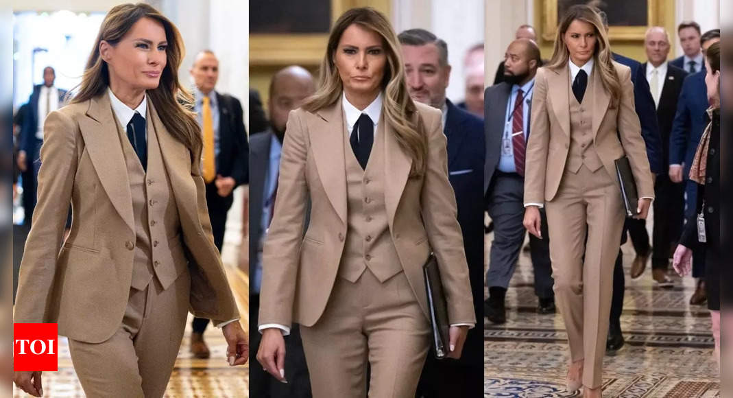 Melania Trump serves power-dressing lessons in a three-piece tan suit: A look at her signature menswear ensemble