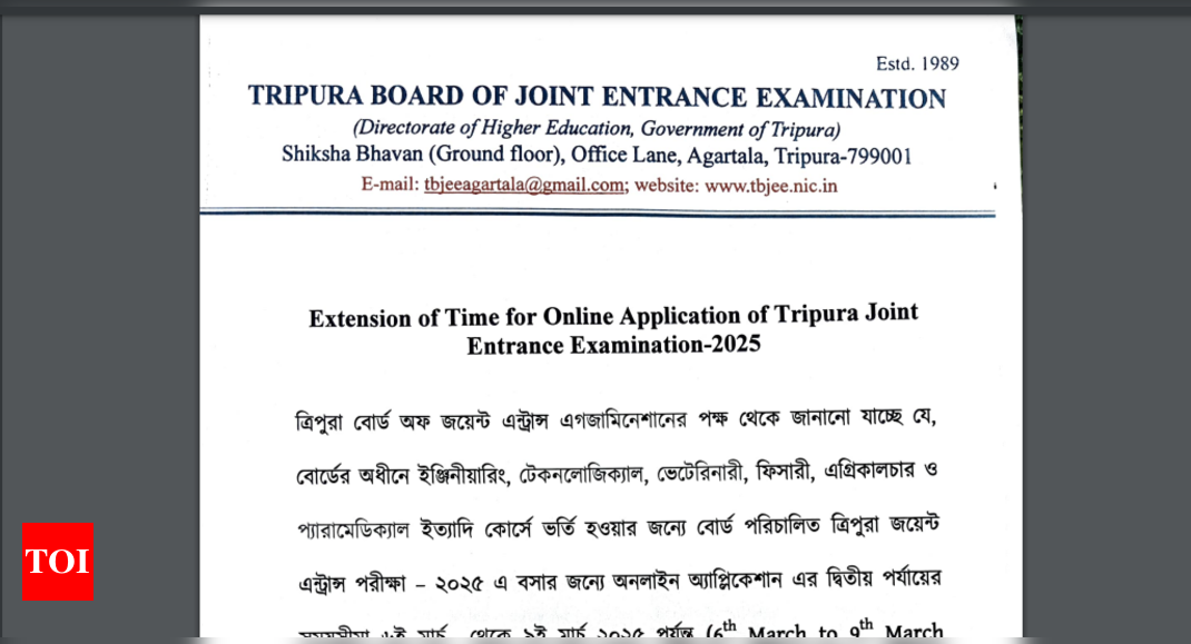 TJEE 2025 registration window deadline extended: Check details here and direct link to apply - The Times of India