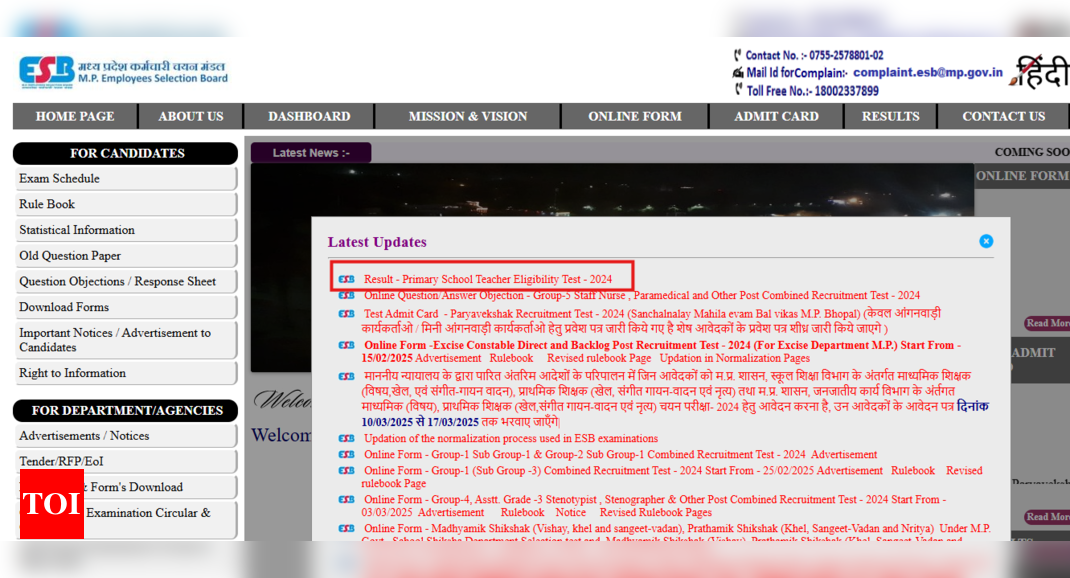 MP TET 2024 result released at esb.mp.gov.in: Direct link to download scorecards here - The Times of India