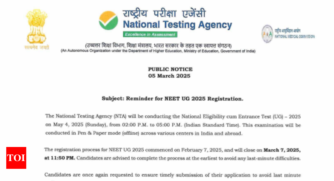 NEET UG 2025 registration process to end on this date: Check direct link and other details here