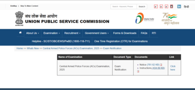 UPSC CAPF 2025 notification released, registration starts: Check key details here – The Times of India