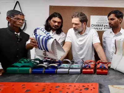 Rahul Gandhi meets Dharavi leather hub workers in Mumbai