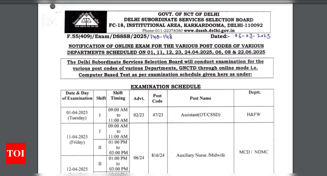 DSSSB releases exam schedule for various posts: Check important dates here