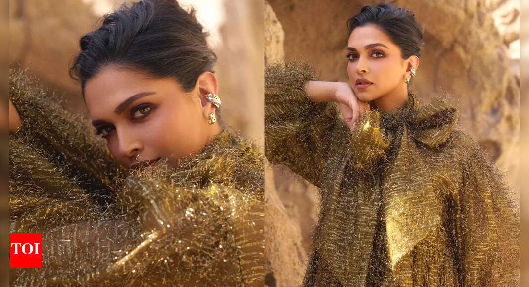 Deepika Padukone looks breathtaking in liquid gold gown | - The Times of  India