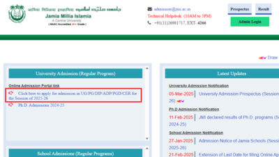 JMI प्रवेश 2025: UG, PG, PHD पंजीकरण प्रवेश पर शुरू होता है।