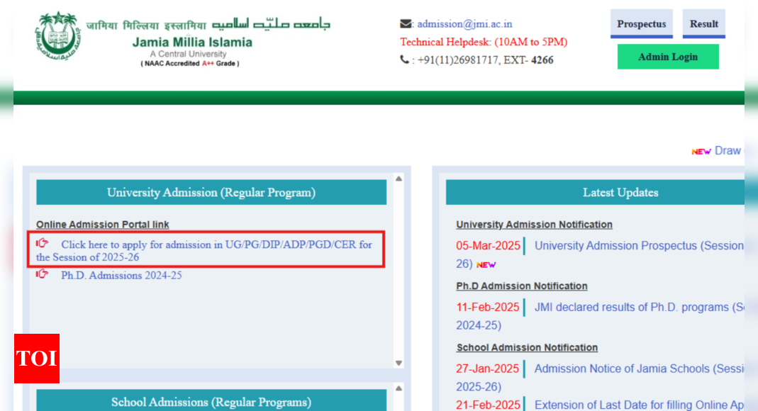 JMI Admission 2025: UG, PG, PhD registration begins at admission.jmi.ac.in, check direct link here