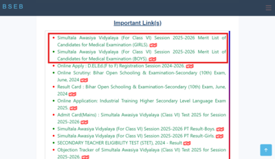 BSEB Simultala Awasiya Vidyalaya result 2025 out for class 6: Direct link to check merit list here