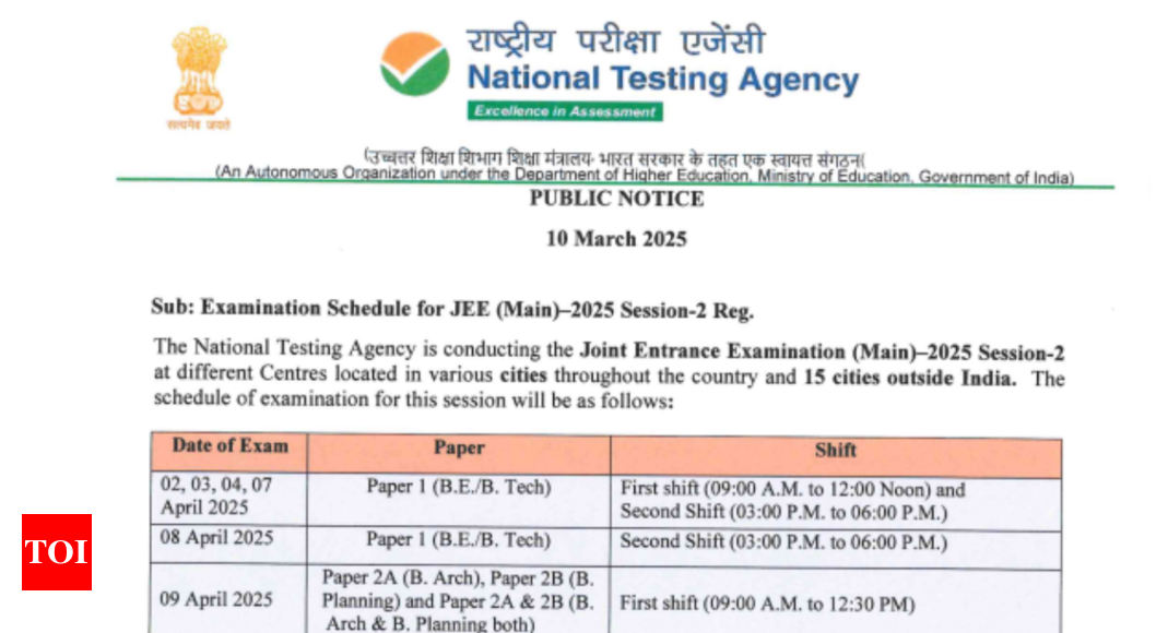 JEE Main 2025 Session 2 schedule released at jeemain.nta.nic.in: Check important dates, official notice here