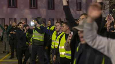 The protesters proceed to a planned big rally to the main state Serbian TV Building.