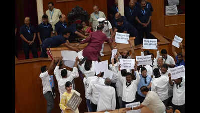 MLAs scuffle inside assembly, Bahinipati suspended for 7 days