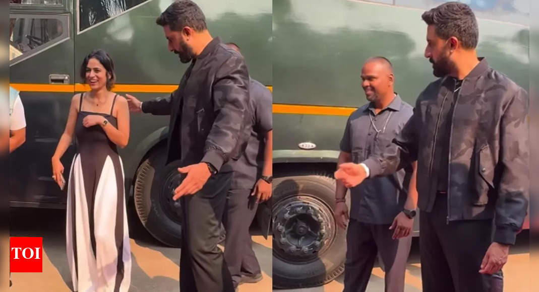 Abhishek Bachchan schools his bodyguard who says 'excuse me' to a lady, the actor allows her to walk first, netizens call him 'gentleman' - WATCH VIDEO