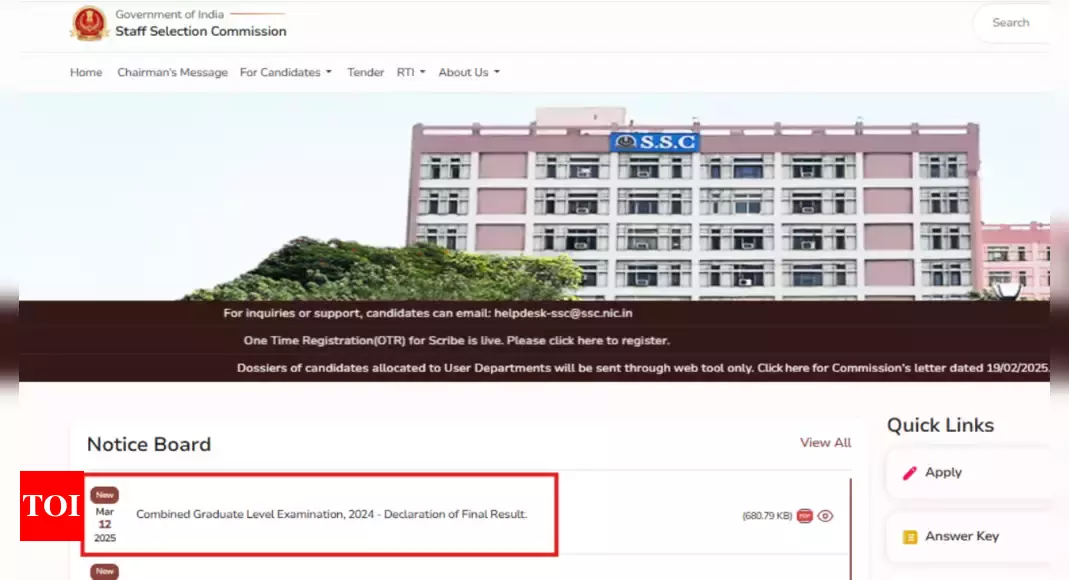 SSC CGL final result 2024 declared: Check cut off marks, direct link here - The Times of India