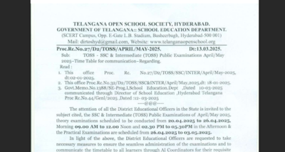 TOSS April/May exam 2025 schedule released: Check detailed timetable for SSC and Inter exams – The Times of India