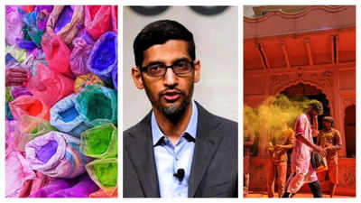 Google CEO Sundar Pichai shares Holi wishes with celebration photos, Plus a 'Special Super' Google Logo in Gulal