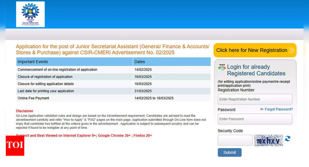 CSIR CMERI recruitment 2025: Last date for Junior Secretariat Assistant recruitment today, apply here