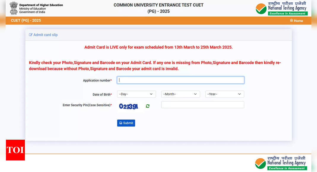 CUET PG 2025 admit card released for candidates appearing from March 21-25