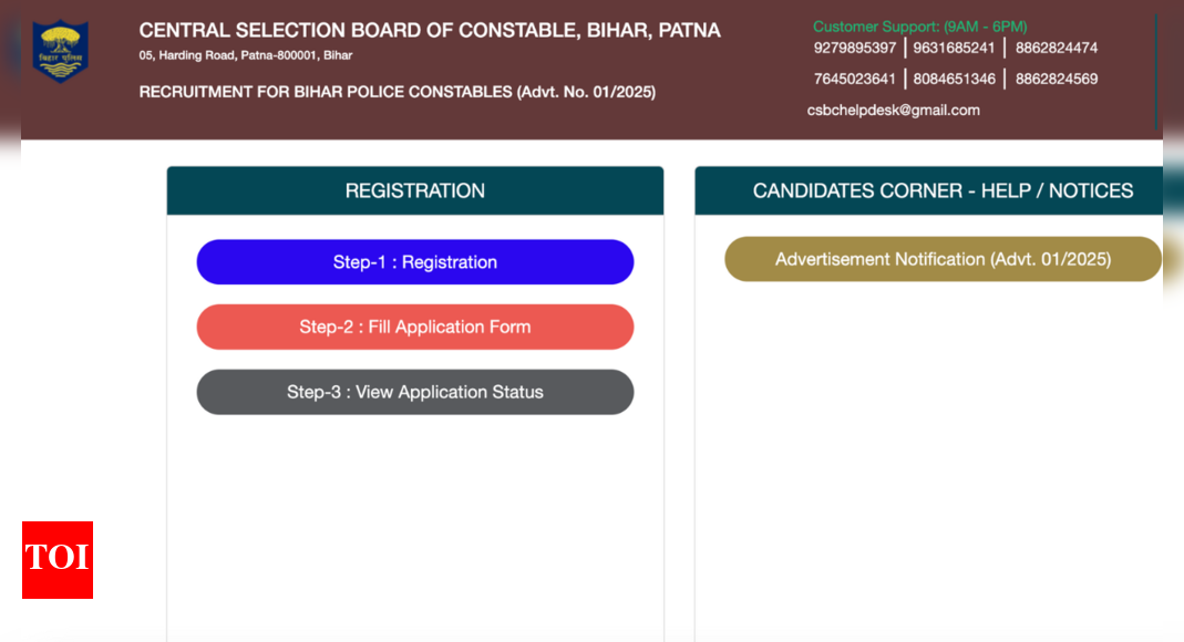 CSBC Bihar police constable recruitment 2025 application begins for 19,383 posts: Check direct link for application and other key details