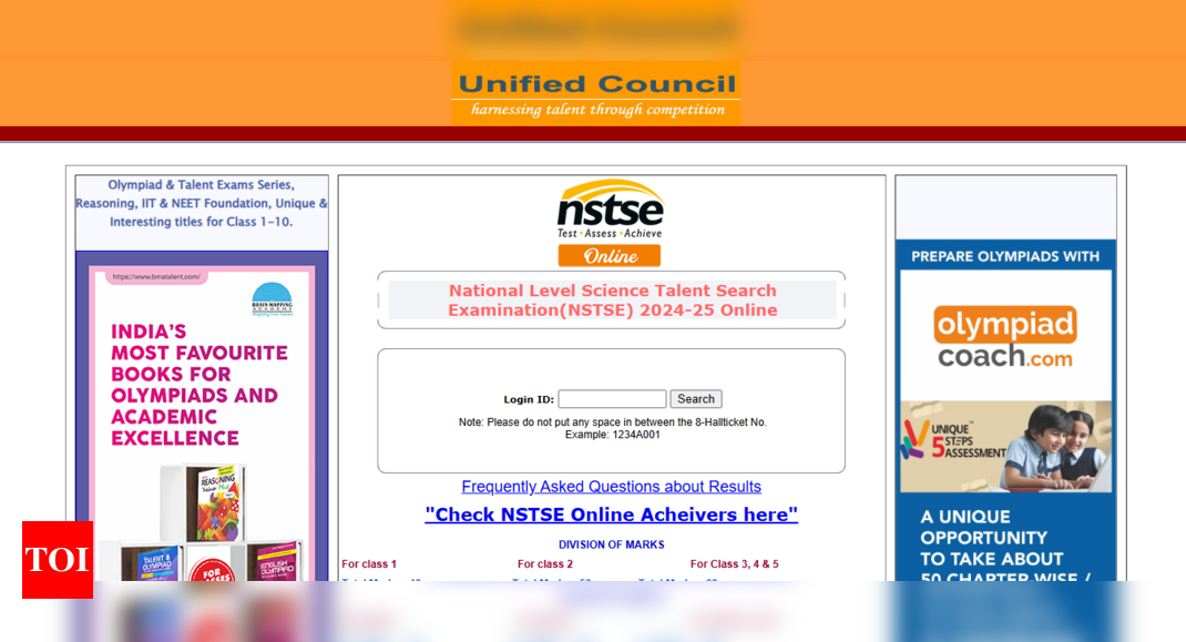 NSTSE online exam result 2025 released: Direct link to download scorecards for Classes 1 to 10 | - The Times of India