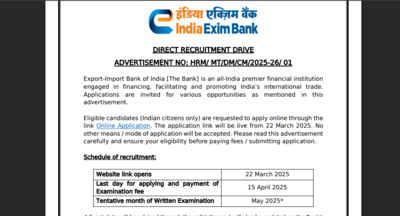 EXIM Bank recruitment 2025 notification released: Check vacancies, important dates, steps to apply and salary structure