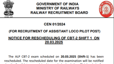 RRB ALP 2025 March 20 Shift 1 exam rescheduled, check official notice here – The Times of India