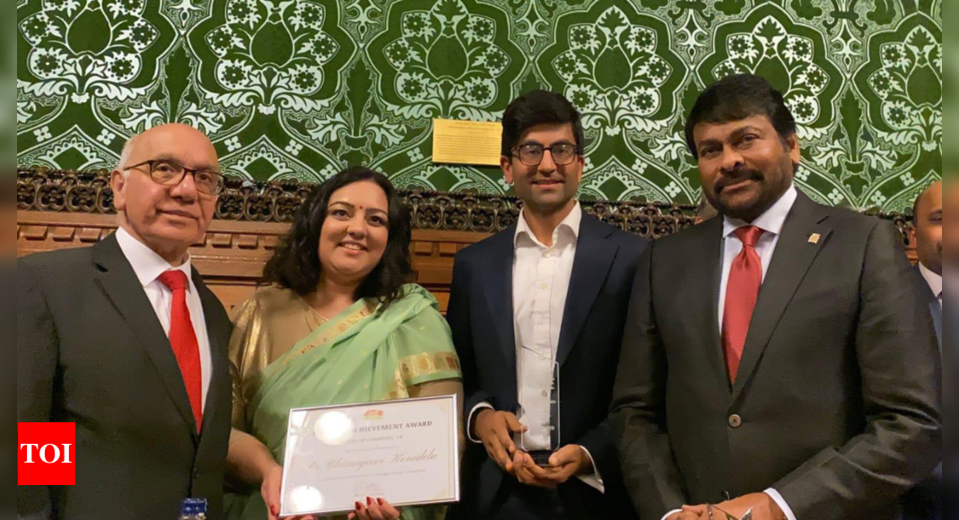 Chiranjeevi receives a Lifetime Achievement Award from the British government at the UK Parliament