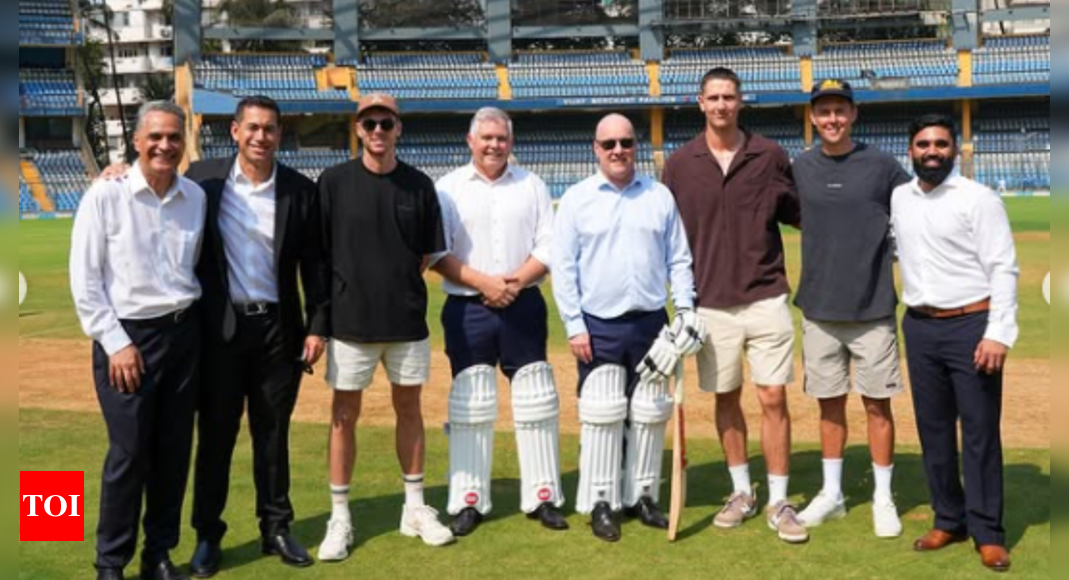 New Zealand PM Christopher Luxon plays cricket at Mumbai’s Wankhede Stadium