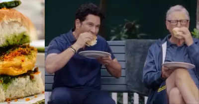 Bill Gates and Sachin Tendulkar sharing vada pav