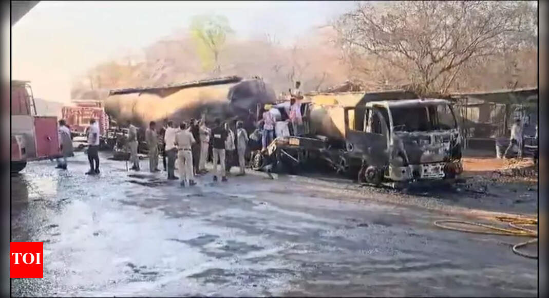 Driver killed as 3 tankers catch fire after accident in Bhilwara
