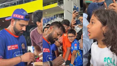 CSK फैंस पर बरसा मुंबई का प्यार, रोहित ने दिया ऑटोग्राफ, हार्दिक से पूछा सवाल