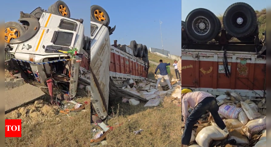 Truck carrying liquor to Bihar crashes on Purvanchal Expressway in UP's Azamgarh