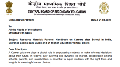 CBSE issues important notice on parents’ handbook for student career guidance: Check details here – The Times of India