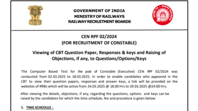 RRB RPF Constable answer key to be out tomorrow, check official notice here – The Times of India