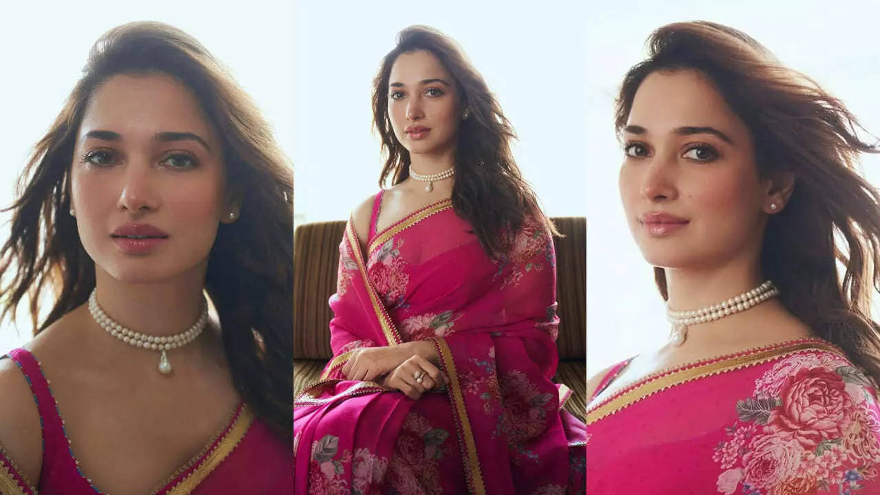 Tamannaah Bhatia stuns in breath-taking Gulabi saree - The Times of India
