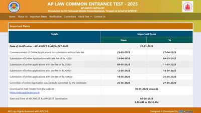 AP LAWCET 2025 registration opens: Apply by April 27 for Andhra Pradesh law entrance exam – The Times of India