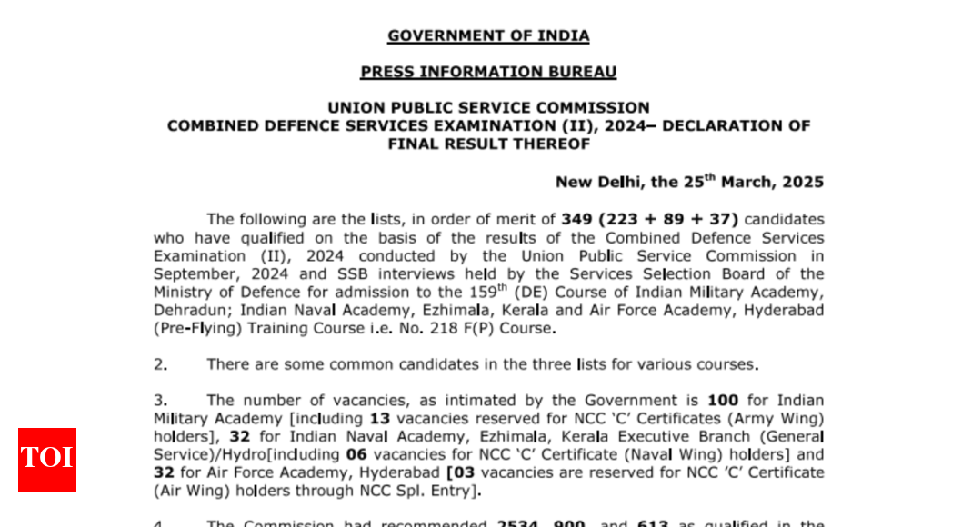 UPSC CDS (II) final result 2024 declared, check direct link here