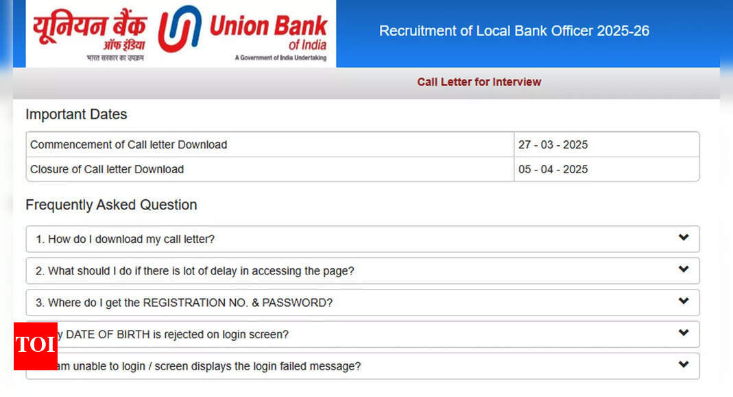 Union Bank LBO interview admit card 2025 released: Check direct link here