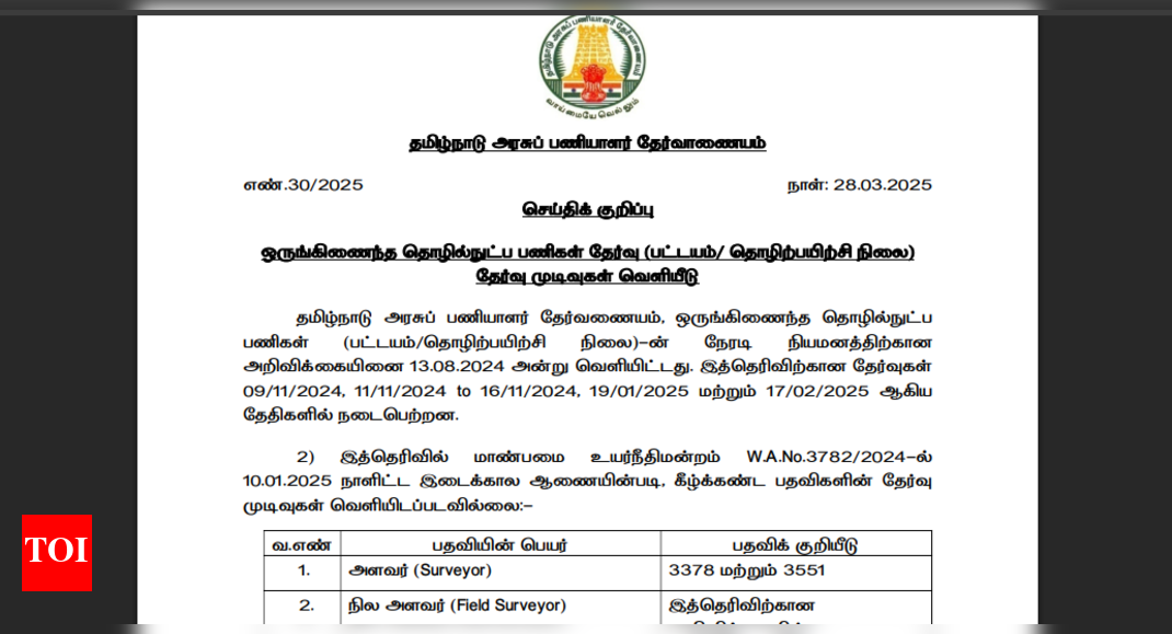 TNPSC Combined Services result 2025 released: Direct link to download here
