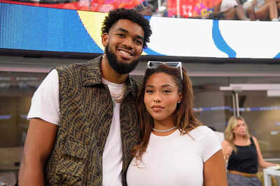 Karl-Anthony Towns' partner, Jordyn Woods, steals the spotlight in luxe fur coat, cheering on the NBA star at New York Knicks vs Portland Trail Blazers game