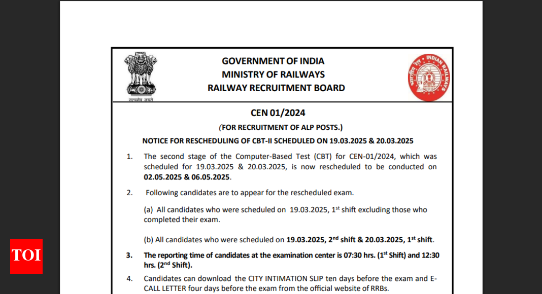RRB ALP CBT 2 revised schedule announced: Check detailed timetable here