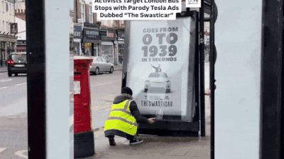 'Goes from 0 to 1939 in 3 seconds': Tesla 'swasticar' satire targets Elon Musk in London protests