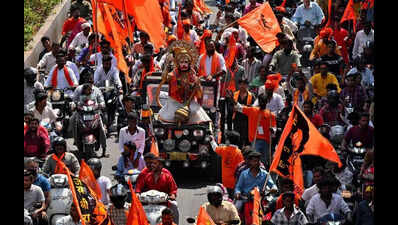 Sea of saffron sweeps Hyderabad as thousands join Hanuman Jayanti Vijaya Yatra