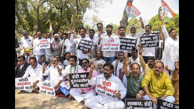 Congress protests in Prayagraj against alleged misuse of power by the ED