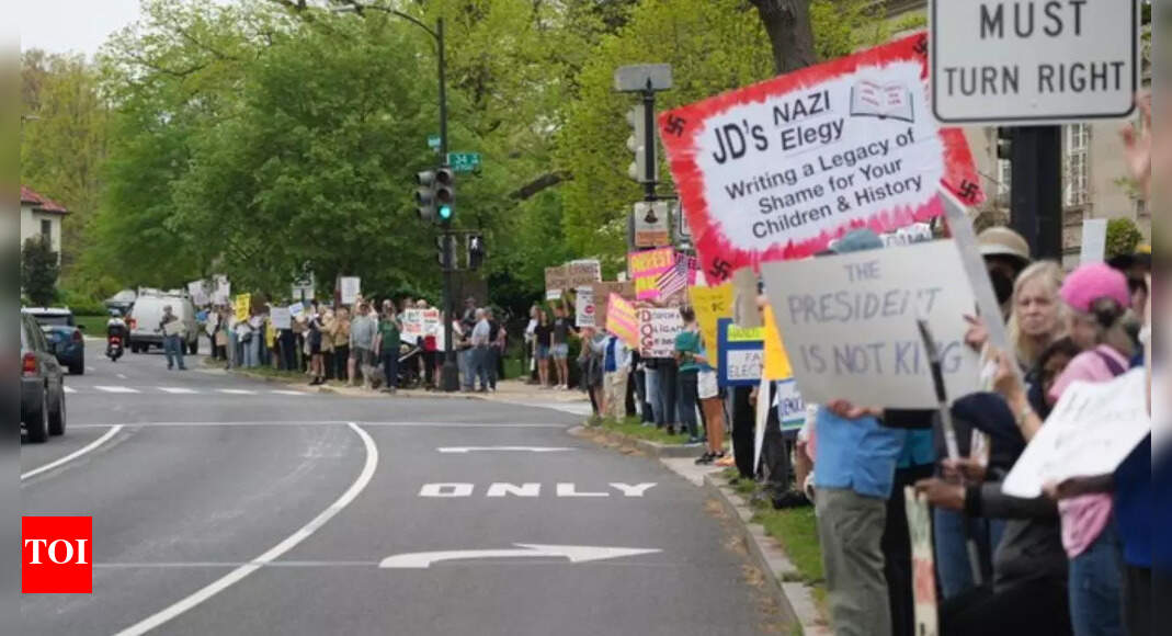 50501 protesters reach outside JD Vance's house: 'Nazi elegy...shame for your children'