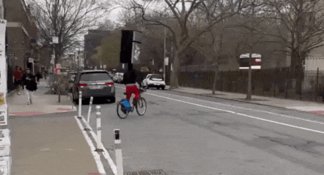 This is necks level’: Viral video shows Brooklyn man cycling with fridge balanced on head