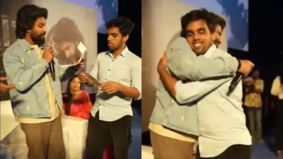 Nani encourages a fan who pitched a film script to him at the 'HIT 3' event