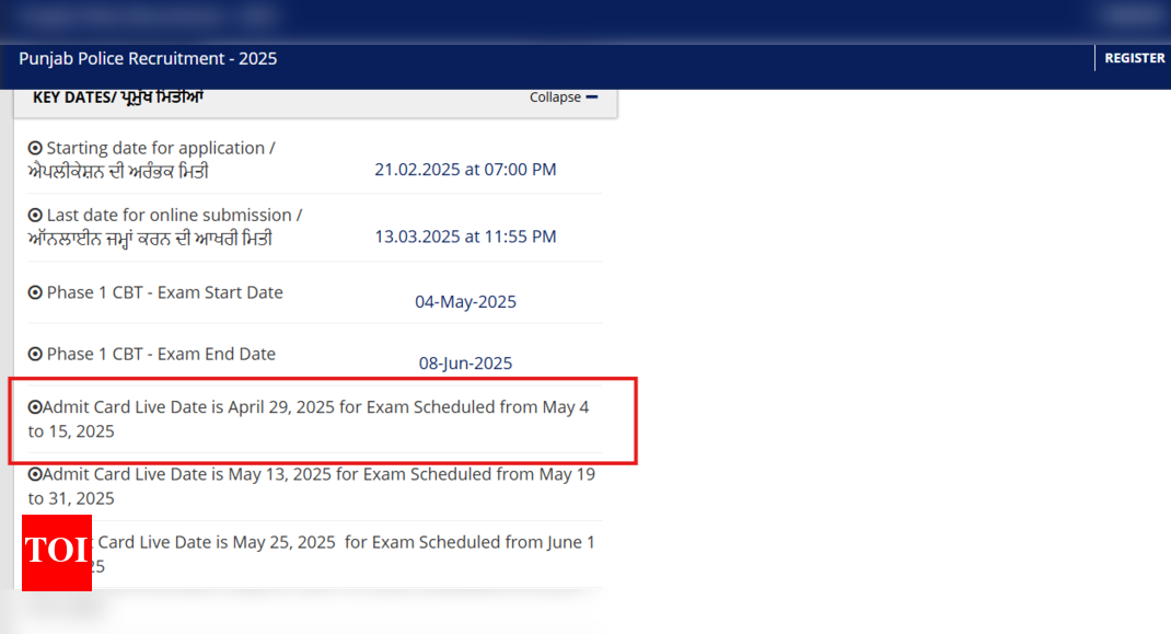 Punjab Police admit card 2025 released for exams scheduled from May 4 to 15: Direct link to download hall tickets here