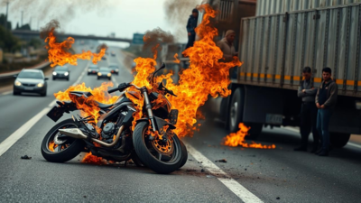 Man burnt alive, pregnant wife critically injured in fire after bike-truck collusion in Rajasthan's Jhalawar district
