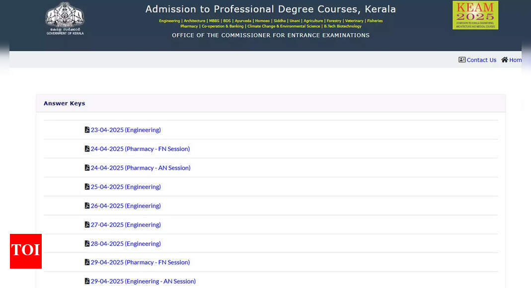 KEAM 2025 answer keys released by CEE Kerala; objection window open till May 3 - The Times of India