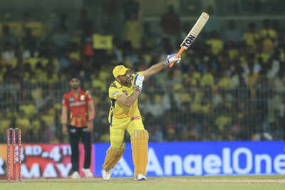 Chennai Super Kings' Mahendra Singh Dhoni plays a shot during the Indian Premier League cricket match against Punjab Kings. (AP) 'I would be very surprised if he he's there next year': Former South African captain on MS Dhoni