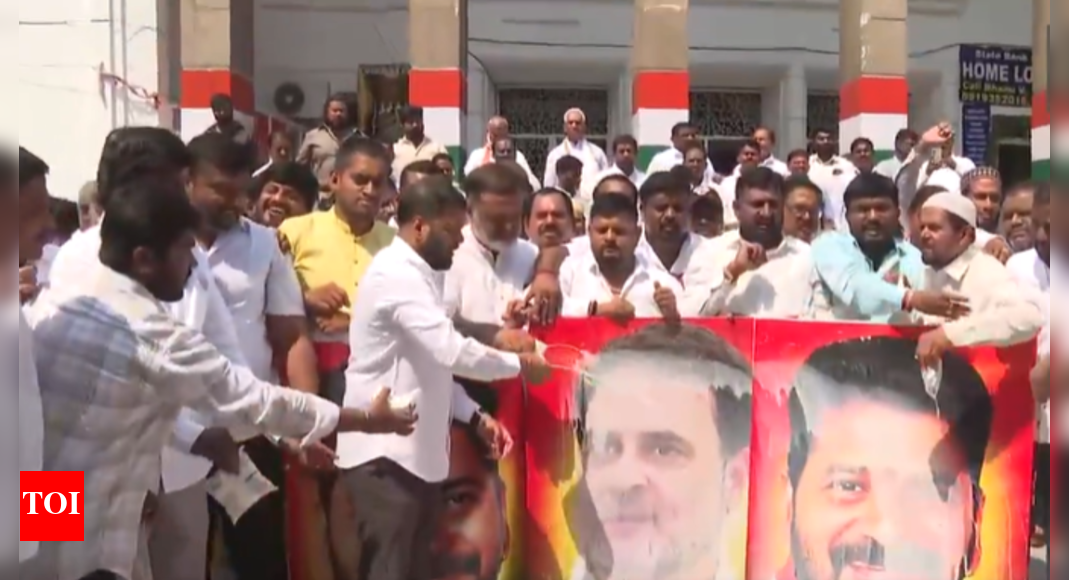 Watch: Cong workers pour milk on Rahul Gandhi’s poster to celebrate caste census push